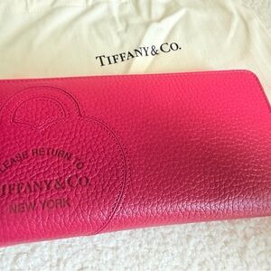 Tiffany & Co. Hot Pink Pebbled Leather Zip Around Wallet